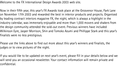 Welcome to the FX International Interior Design Awards website.